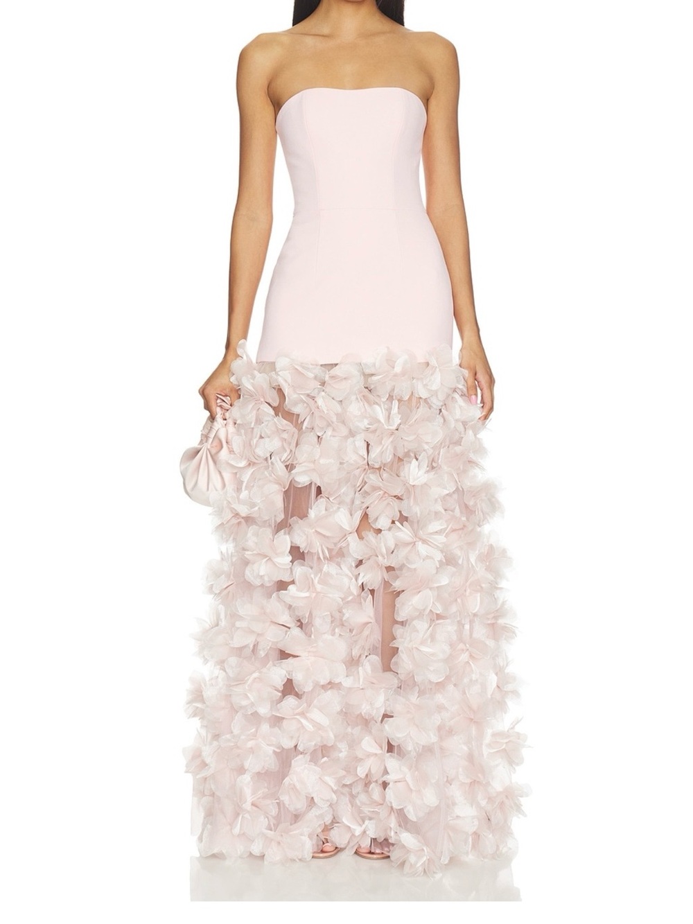 Bronx and Banco Strapless Blush Pink Floral-Appliqué Gown